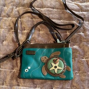 Chala Turquoise Crossbody Bag with Turtle Accent